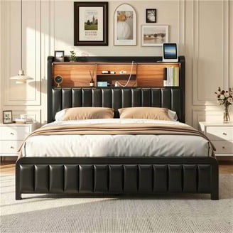 Commodius Full Bed With Rundle Espresso Faux Leather,Black