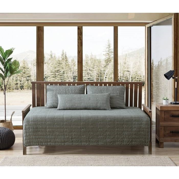 Lightweight Dark Green Brick Fish Pattern 4 Piece Cotton Daybed Cover Set — Chic Home-Decor