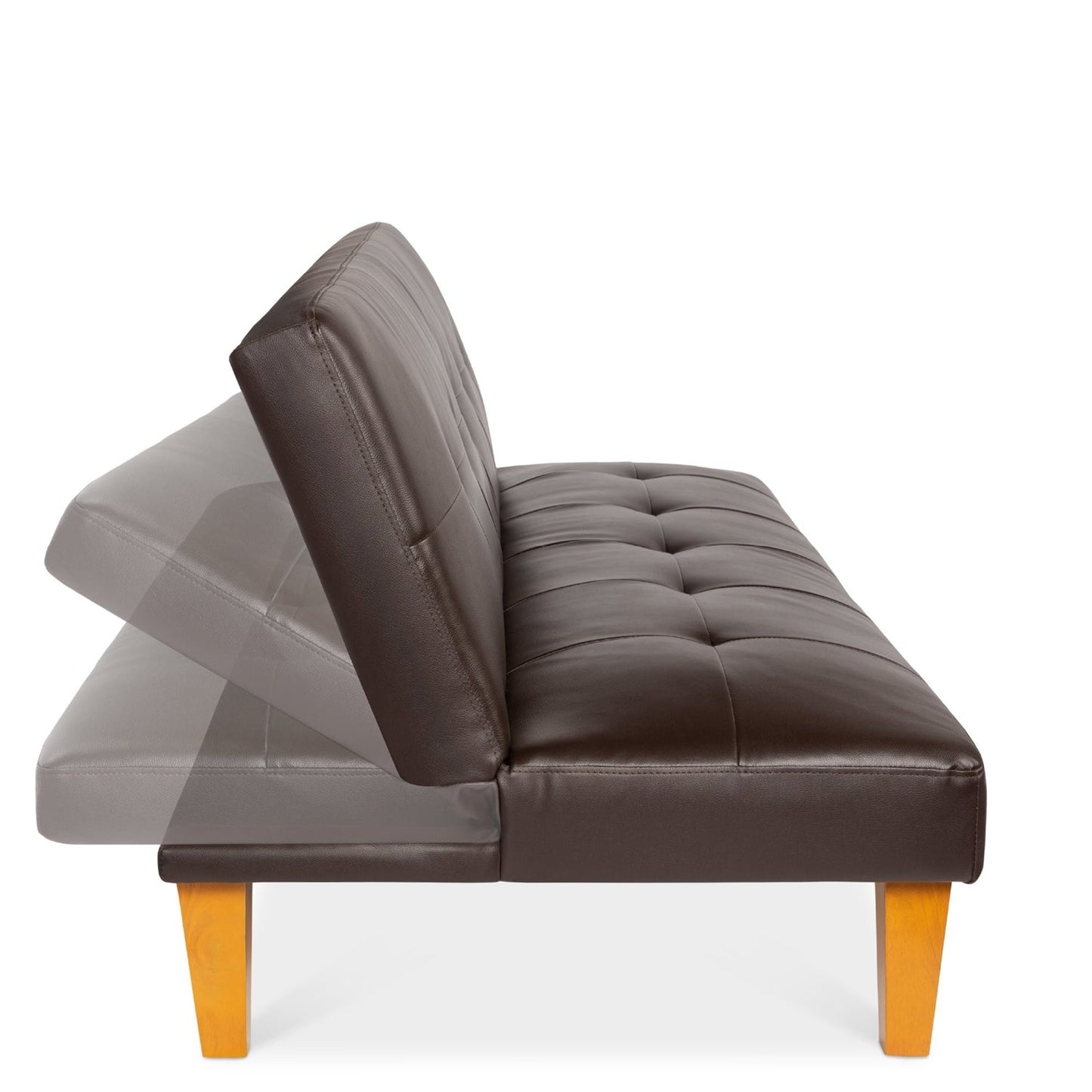 Convertible Faux Leather Tufted Lounge Futon Sofa Bed Adjustable Back in Brown