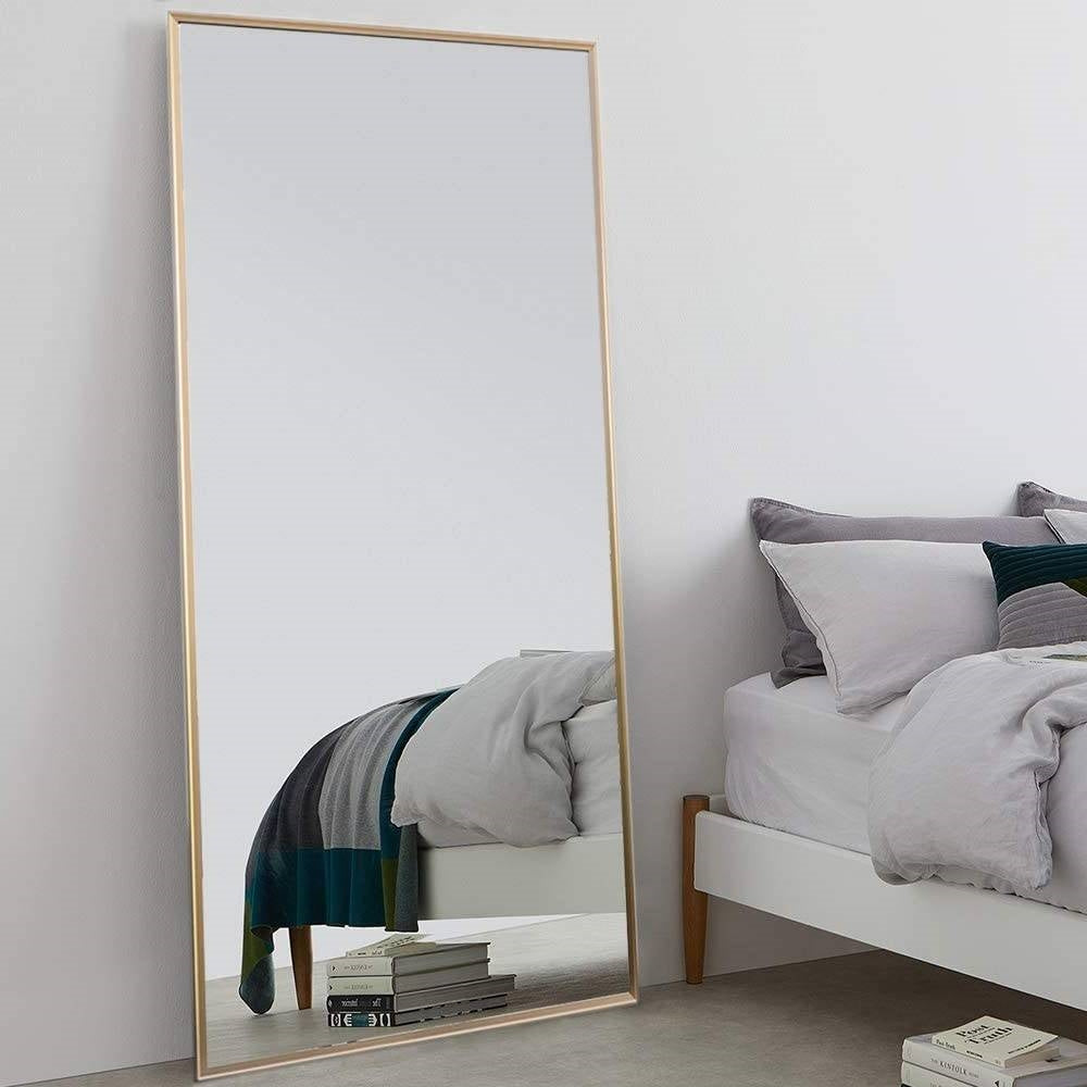 Freestanding Full Length Floor Mirror with Stand or Wall Mount with Gold Frame