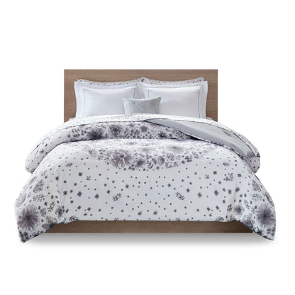 Twin XL 6-piece White Grey Floral Pattern Microfiber Comforter Set