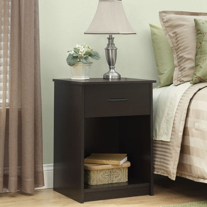 Espresso Brown Wood 1-Drawer Bedroom Nightstand with Open Shelf