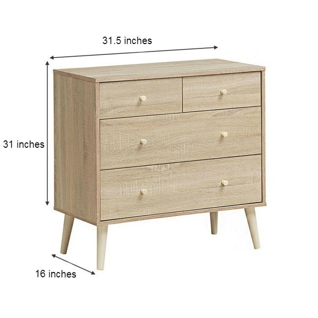 Oak Modern FarmHome 4 Drawer Easy Glide Storage Dresser