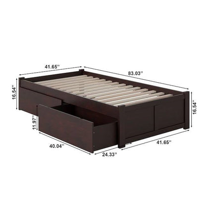 Twin XL Platform Bed Frame with 2 Storage Drawers in Espresso
