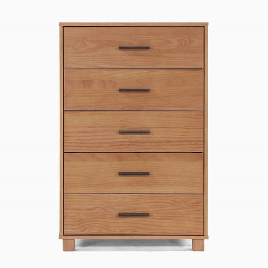 Modern Farmhouse Solid Wood 5 Drawer Bedroom Chest in Light Brown Finish — Chic Home-Decor