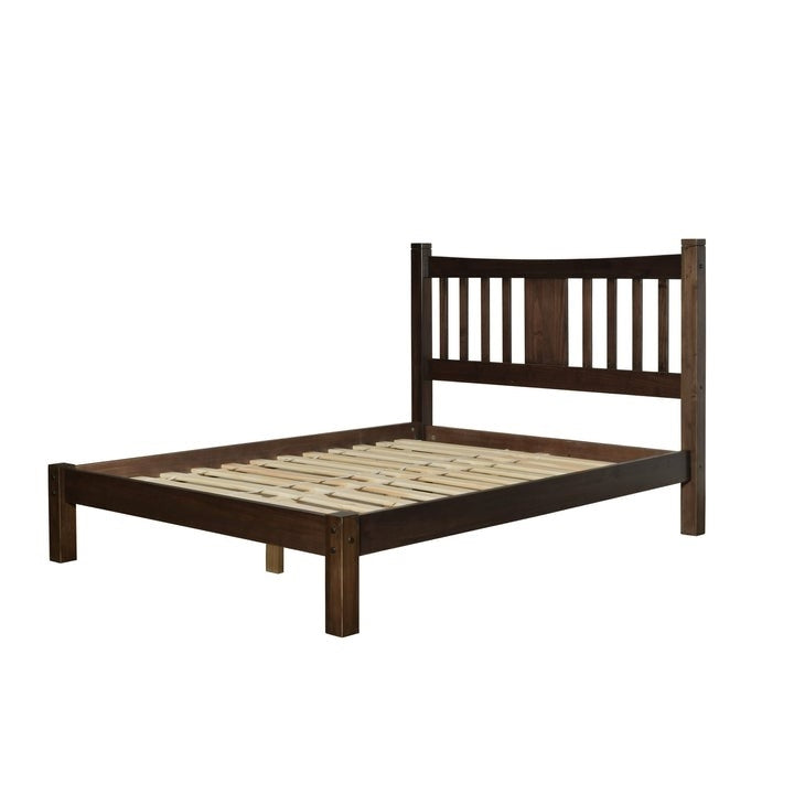 Queen size Solid Pine Wood Platform Bed with Headboard in Espresso — Chic Home-Decor