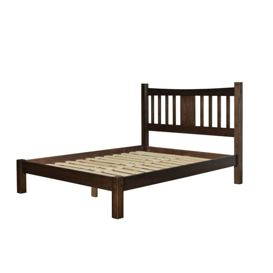 Queen size Solid Pine Wood Platform Bed with Headboard in Espresso — Chic Home-Decor