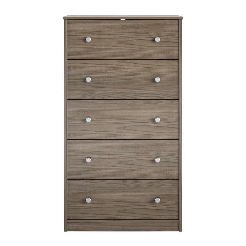 Modern 5-Drawer Bedroom Chest in Rustic Grey Brown Wood Finish