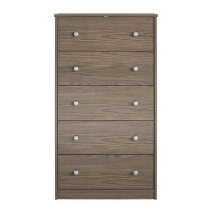 Modern 5-Drawer Bedroom Chest in Rustic Grey Brown Wood Finish