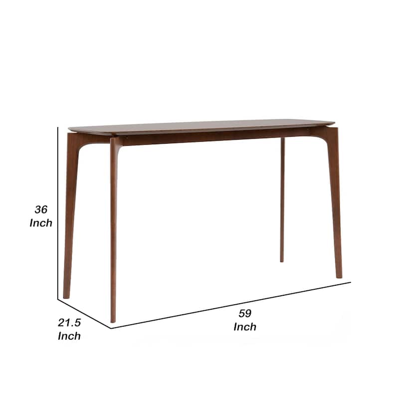 Ebik Counter Height Table, 59 Inch Walnut Brown Solid Wood Top and Legs