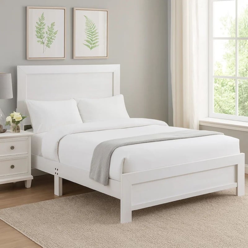 Eby California King Bed, Rustic Farmhouse Style, White Finish Wood Veneer