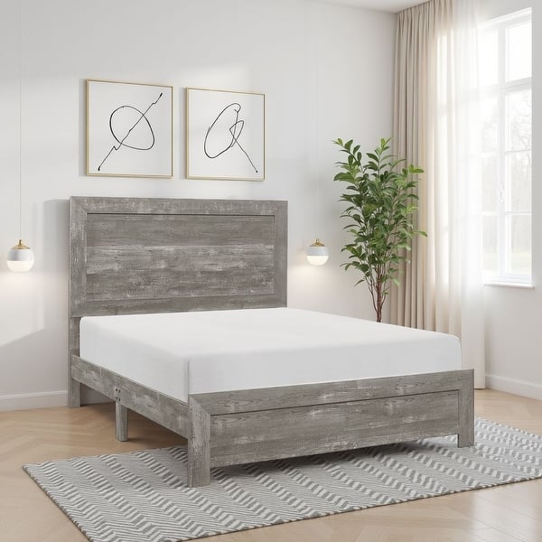 Eby Full Size Bed, Rustic Farmhouse Style, Gray Finish Wood Veneer