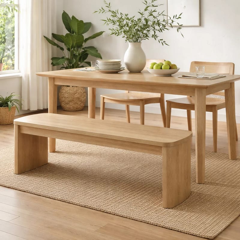 Edey Dining Bench, Rounded Corners, 51 Inch Oak Brown Solid Rubberwood