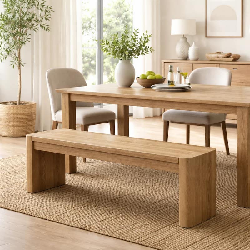 Edey Dining Bench, Rounded Corners, 51 Inch Oak Brown Solid Rubberwood