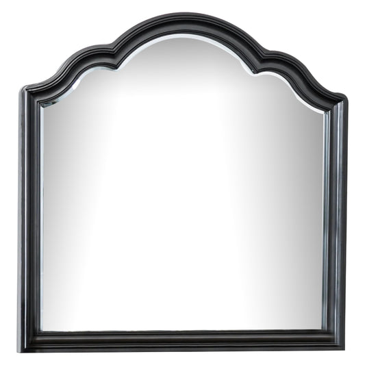 Eleena Dresser Mirror, Beveled Glass, Black Solid Wood Frame, 41x42
