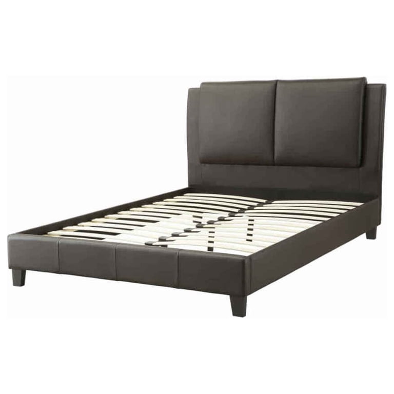 Elegant Wooden Full Bed With White PU Head Board, Gray