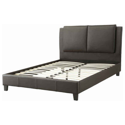 Elegant Wooden Full Bed With White PU Head Board, Gray