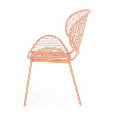 Elie Outdoor Chairs Set of 2, Wing Mesh Curved Back, Orange Iron Frame