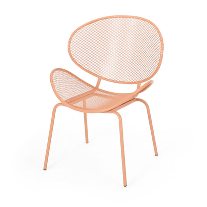 Elie Outdoor Chairs Set of 2, Wing Mesh Curved Back, Orange Iron Frame