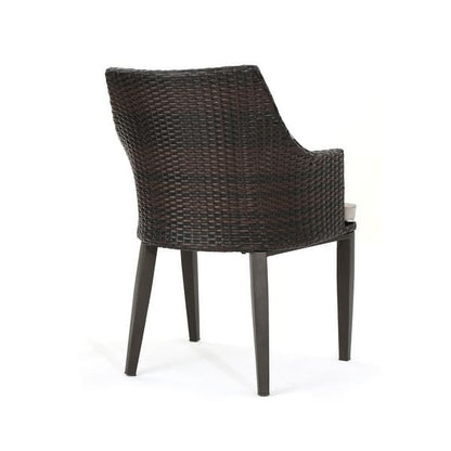 Outdoor Barstool Chair Set of 2, Beige Fabric, Brown Rattan, Black