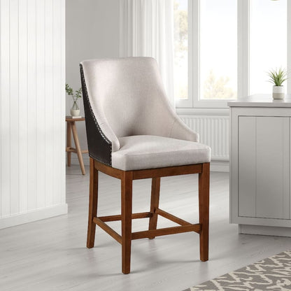 Elsie Counter Height Chair Set of 2, Black Faux Leather, Gray Fabric