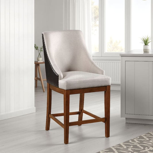 Elsie Counter Height Chair Set of 2, Black Faux Leather, Gray Fabric