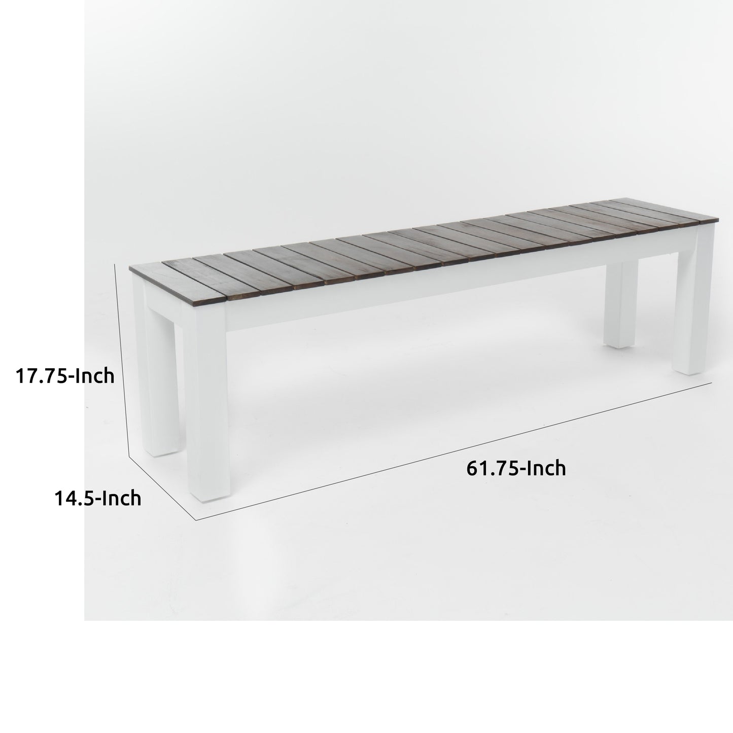 Eltan Outdoor Dining Bench Set of 2, Dark Brown and White Wood 62 Inch