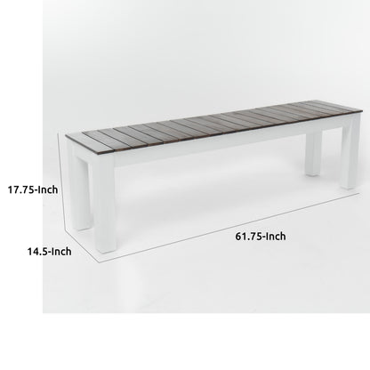Eltan Outdoor Dining Bench Set of 2, Dark Brown and White Wood 62 Inch
