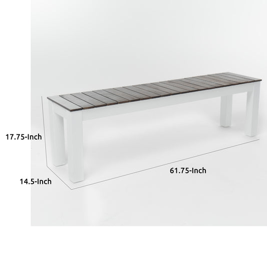 Eltan Outdoor Dining Bench Set of 2, Dark Brown and White Wood 62 Inch