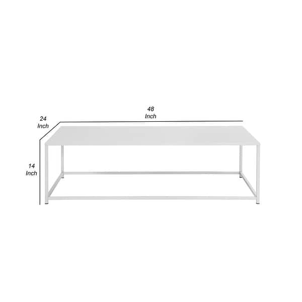 Eme 48 Inch  Coffee Table, Rectangular Tabletop, Modern White Metal Frame