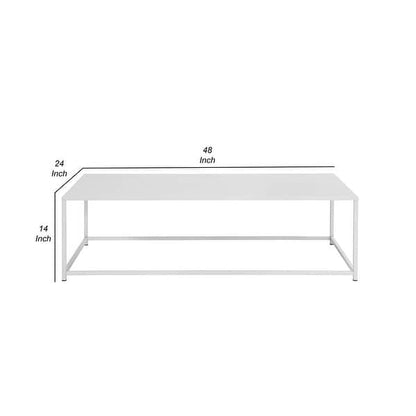Eme 48 Inch  Coffee Table, Rectangular Tabletop, Modern White Metal Frame