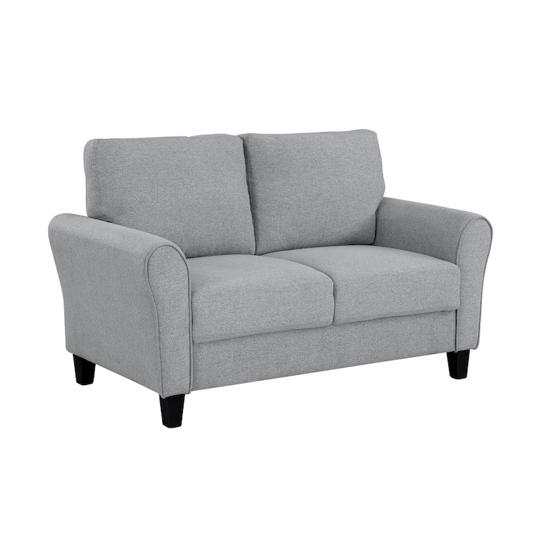 Engi 58 Inch Accent Loveseat, Smooth Gray Polyester, Attached Back Cushion