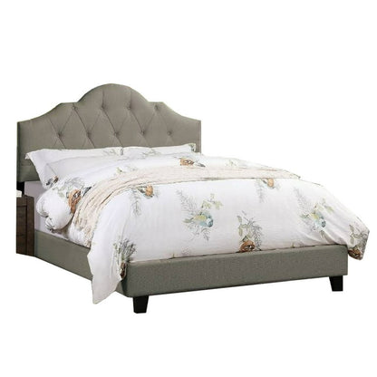 Eni Upholstered King Size Bed, Tufted Adjustable Headboard, Gray Fabric