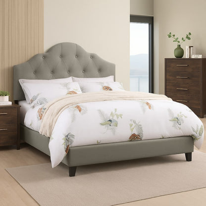 Eni Upholstered King Size Bed, Tufted Adjustable Headboard, Gray Fabric