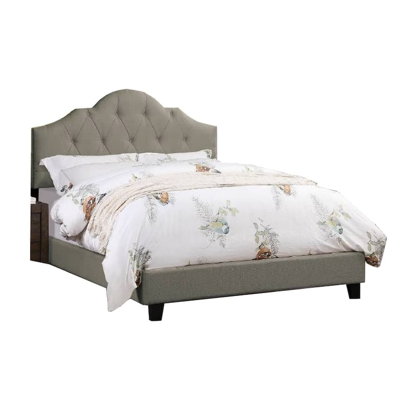 Eni Upholstered Queen Size Bed, Tufted Adjustable Headboard, Gray Fabric