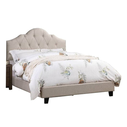 Eni Upholstered Queen Size Bed, Tufted Adjustable Headboard, Taupe Fabric