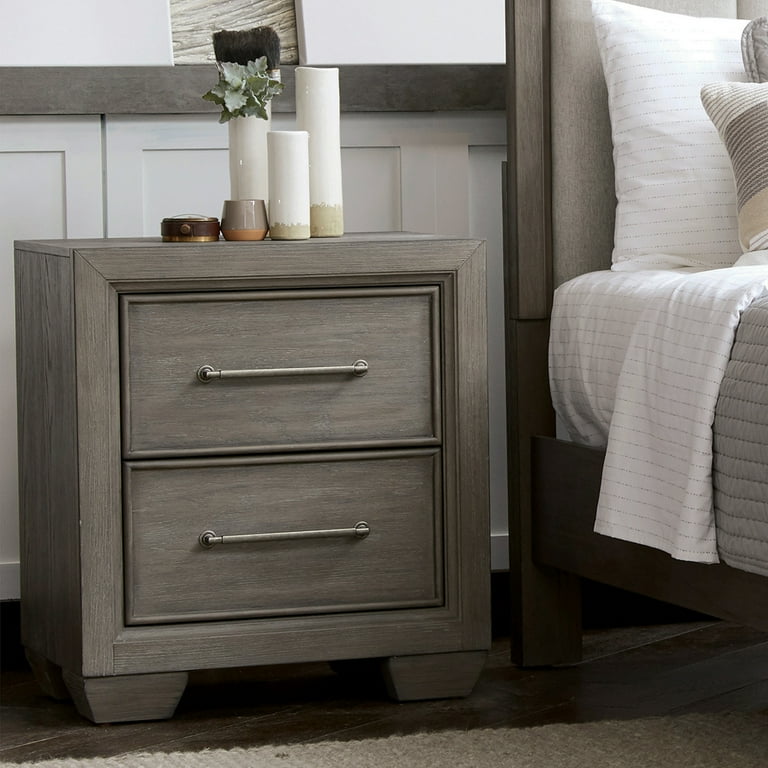 Athon Nightstand with 2 Drawers, Built-In Charging Port, Ivory Wood