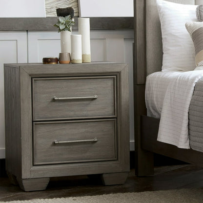 Athon Nightstand with 2 Drawers, Built-In Charging Port, Ivory Wood