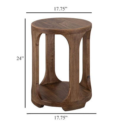 Eray Chairside End Table, Drum Design, Teak Black Mango Wood 18 Inch