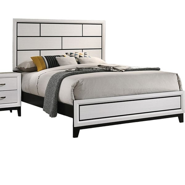 Erica Bed, and Black Wood Finish, Panel Style Headboard – Grey
