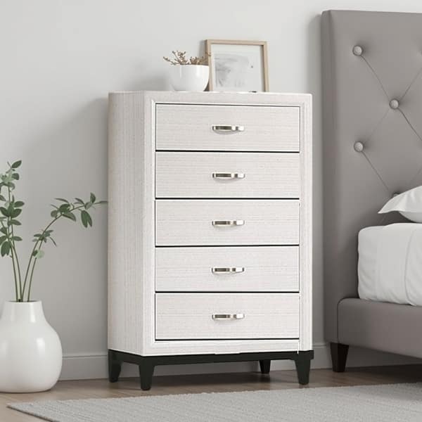 Erica Bedside Nightstand, 2 Drawers Chrome Bar Handles, Gray Wood