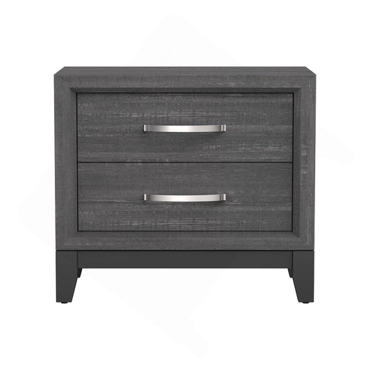 Erica Bedside Nightstand, 2 Drawers Chrome Bar Handles, Gray Wood