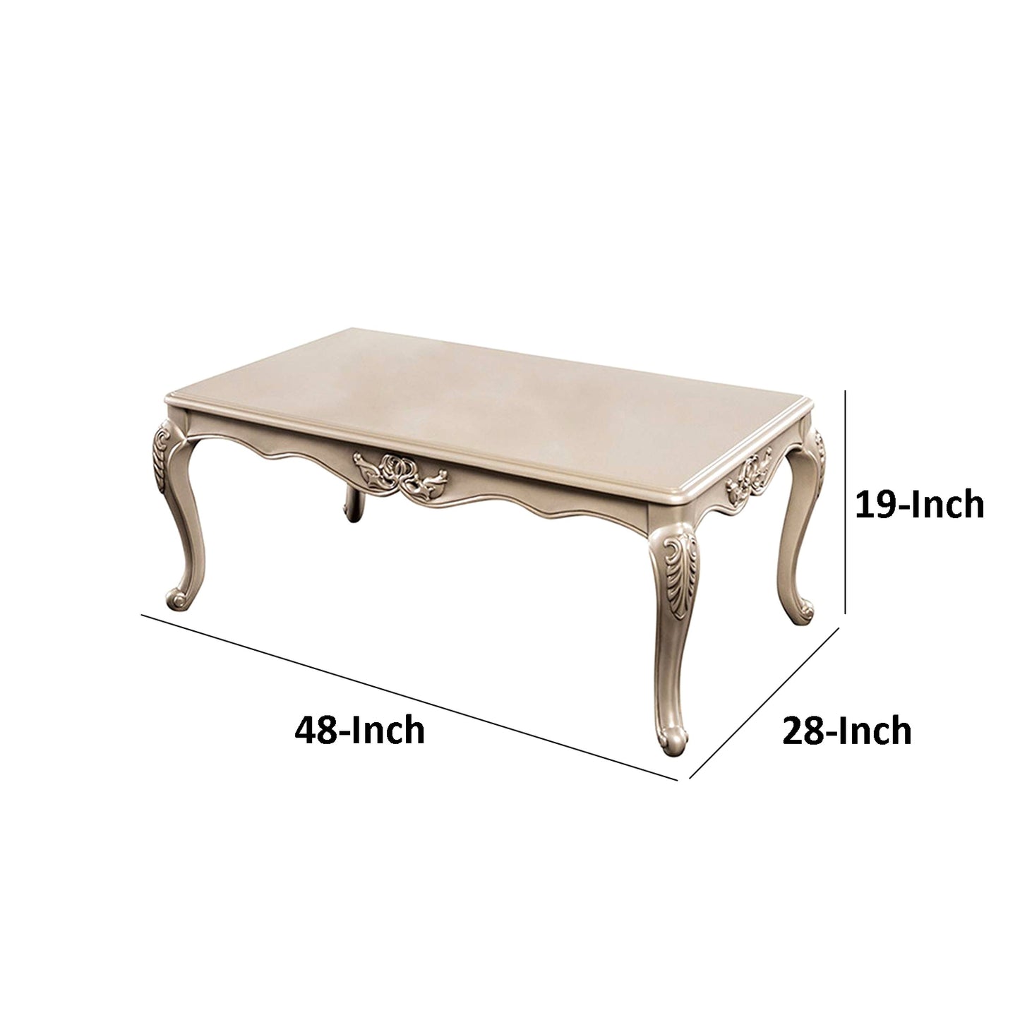 Ery Coffee Table, Dark Walnut Brown Wood, Carved Details, 48 Inch
