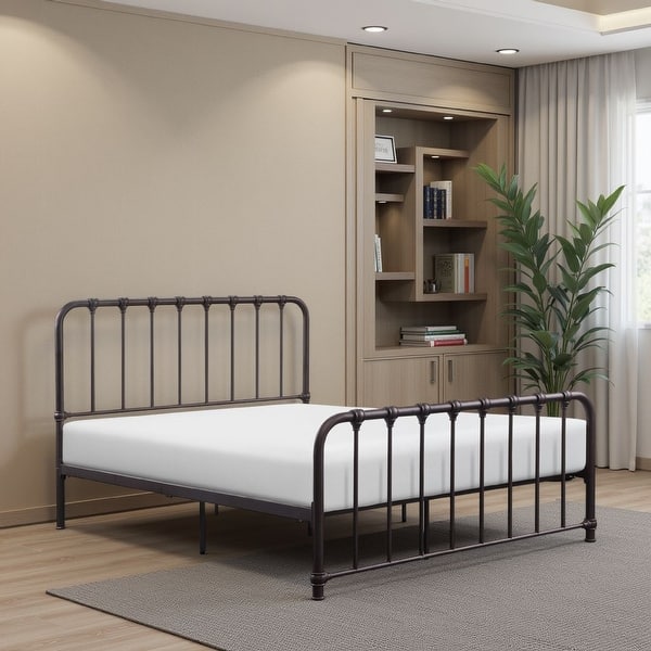 Ethan Metal Bed, Bronze Spindle Design, Heavy Duty Slat Support – Twin