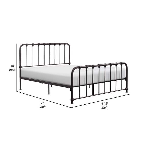 Ethan Twin Size Metal Bed, Bronze Spindle Design, Heavy Duty Slat Support