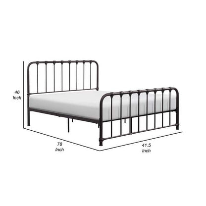 Ethan Twin Size Metal Bed, Bronze Spindle Design, Heavy Duty Slat Support