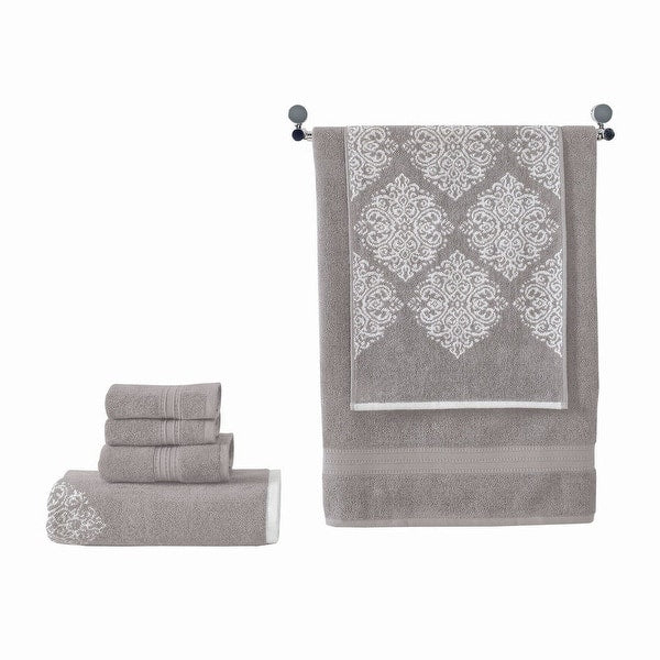 Eula Modern 6 Piece Cotton Towel Set, Stylish Damask Pattern, Slate Blue