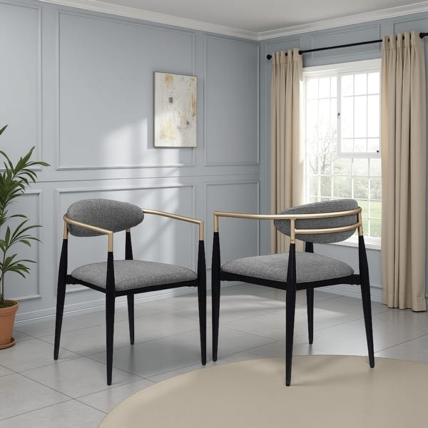 Exis Dining Armchair Set of 2, Modern Gray Fabric, Sleek Black Metal