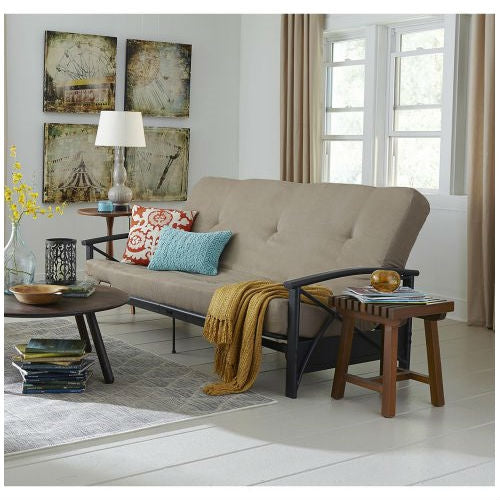 Full size 6-inch Thick Futon Mattress with Beige Tan Cover