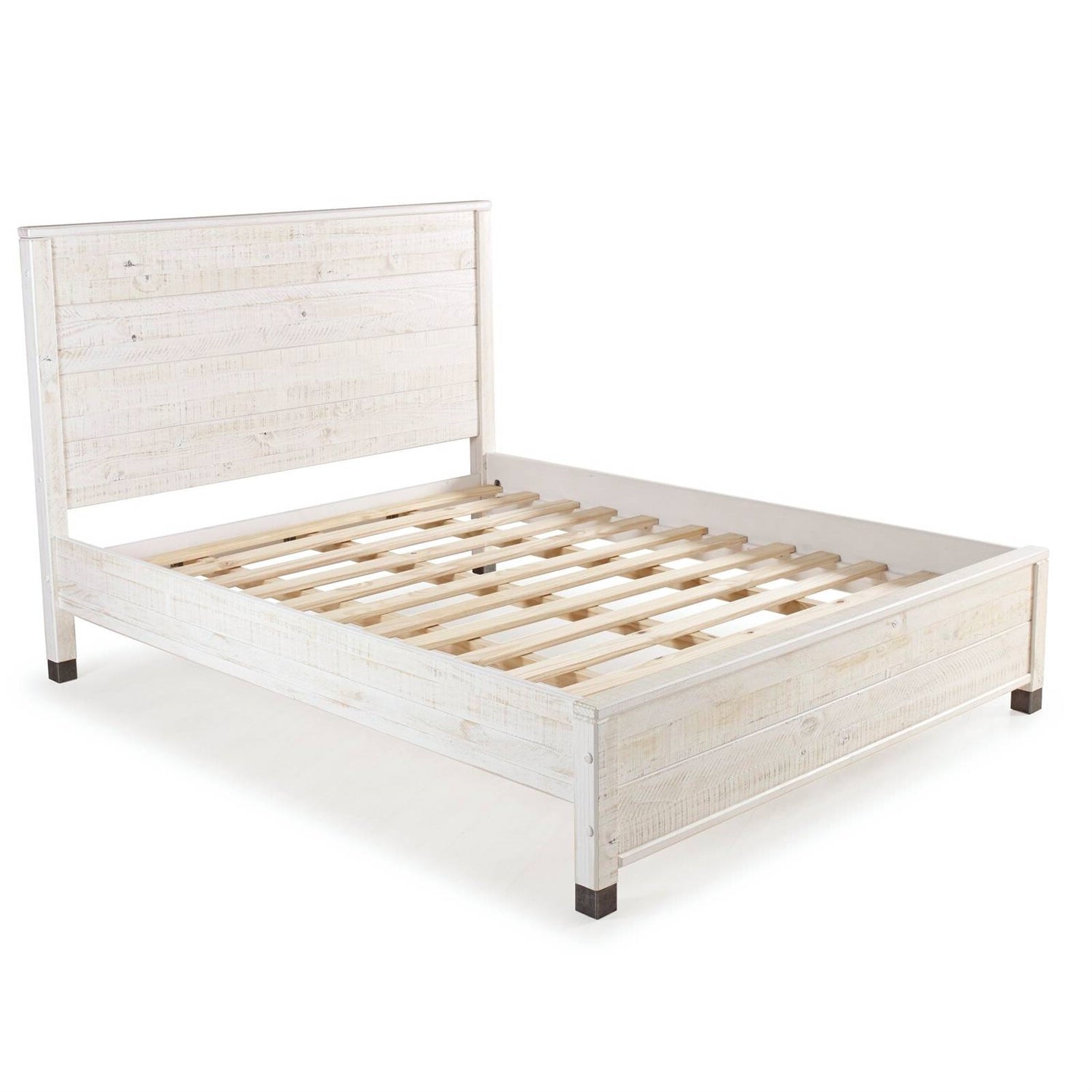 Full Size Solid Wood Platform Bed Frame with Headboard in Rustic White Finish — Chic Home-Decor
